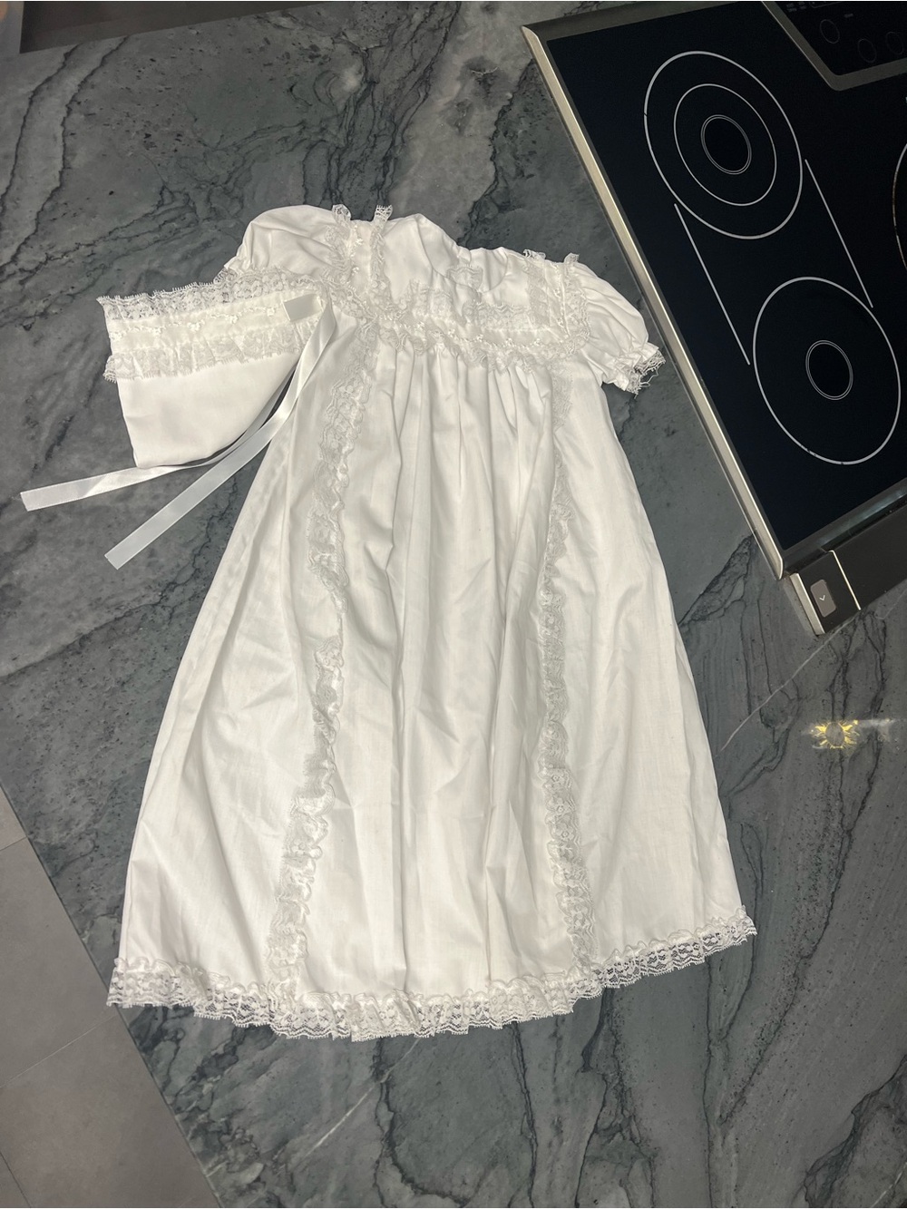 Baptism Dress + bonnet  - tag says 3 months